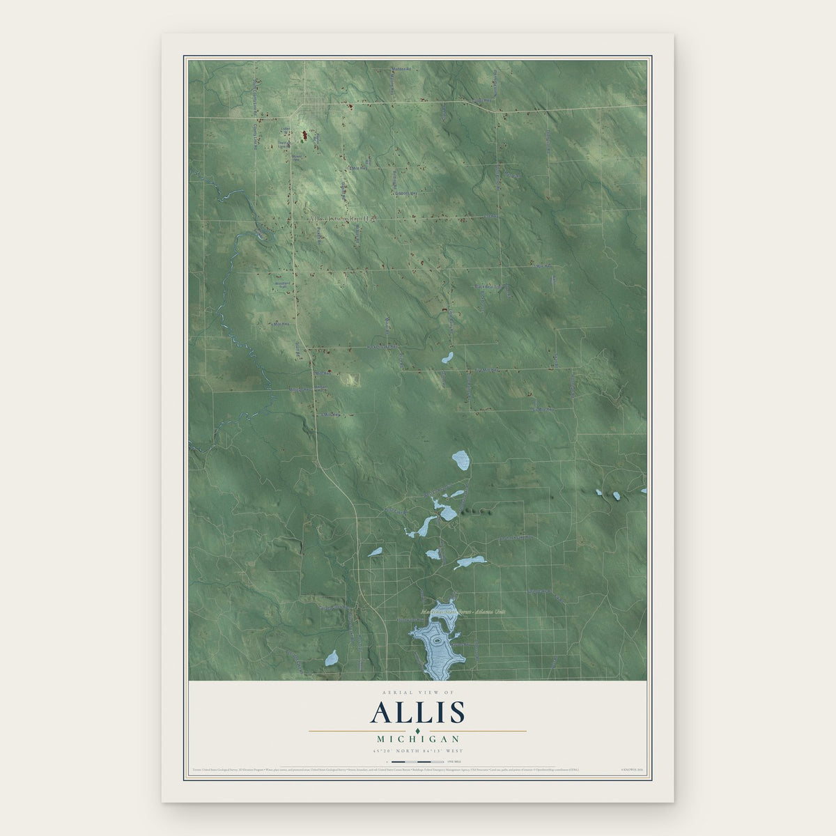 Allis, Michigan map print, the full design