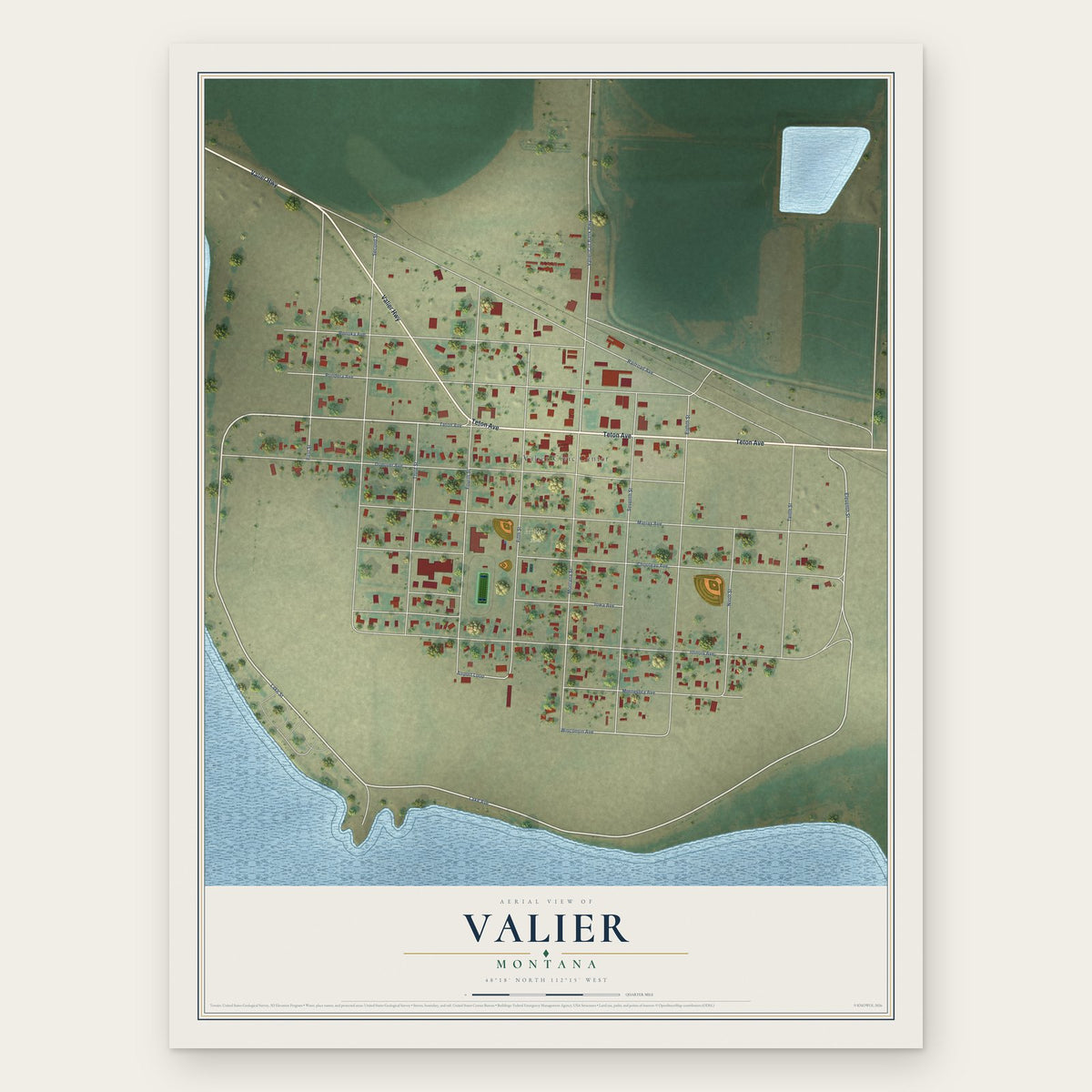 Valier, Montana map print, the full design