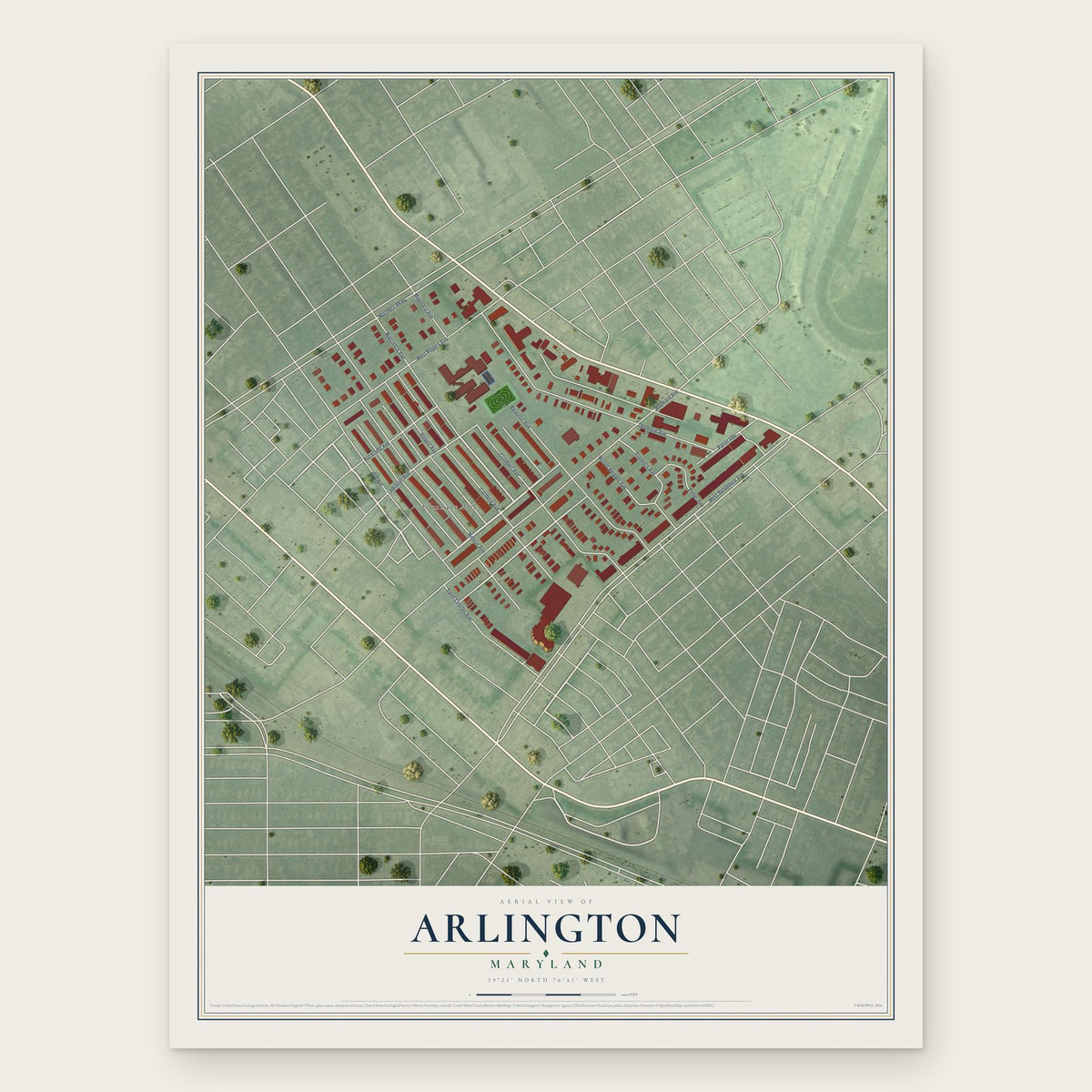 Arlington, Maryland map print, the full design