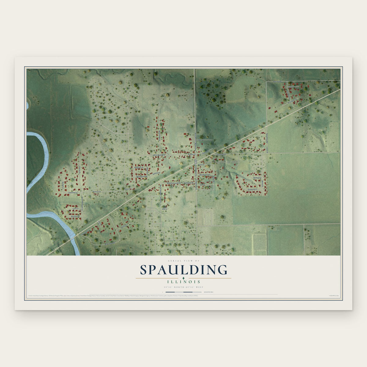 Spaulding, Illinois map print, the full design