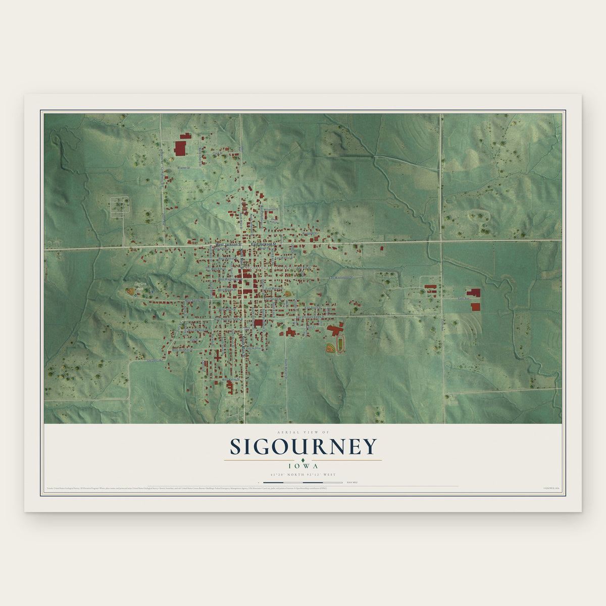Sigourney, Iowa map print, the full design