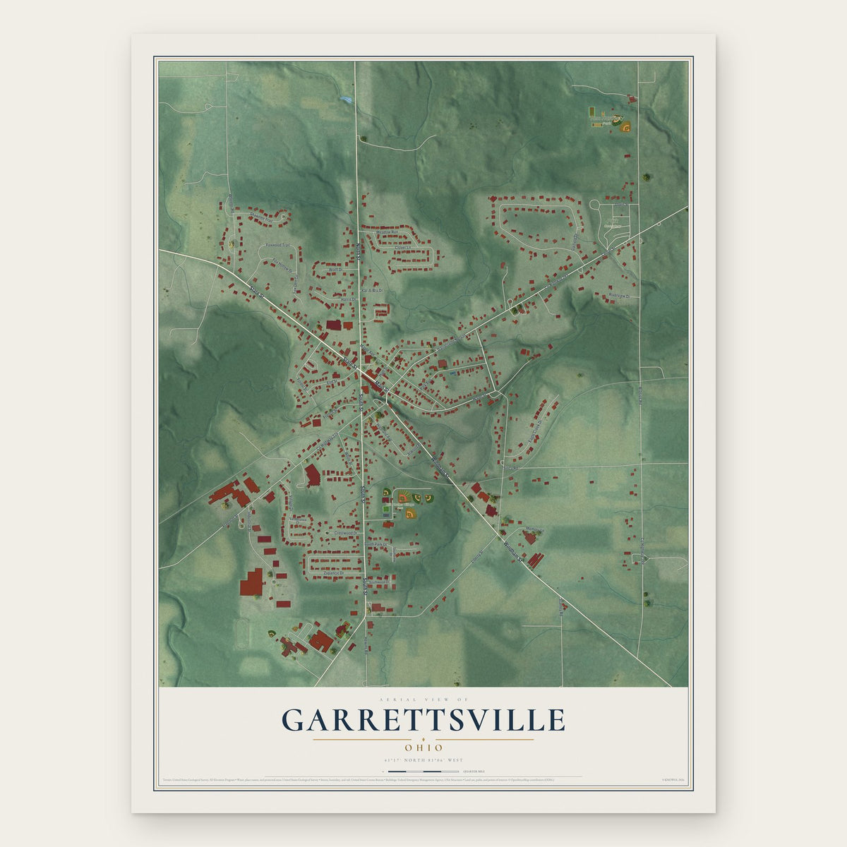 Garrettsville, Ohio map print, the full design