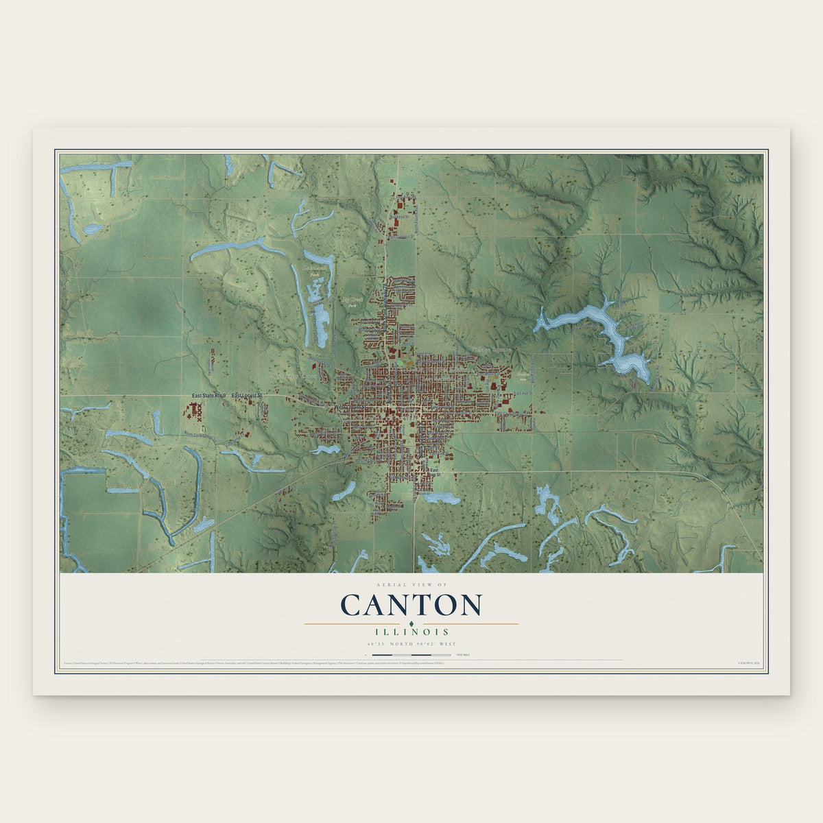 Canton, Illinois map print, the full design