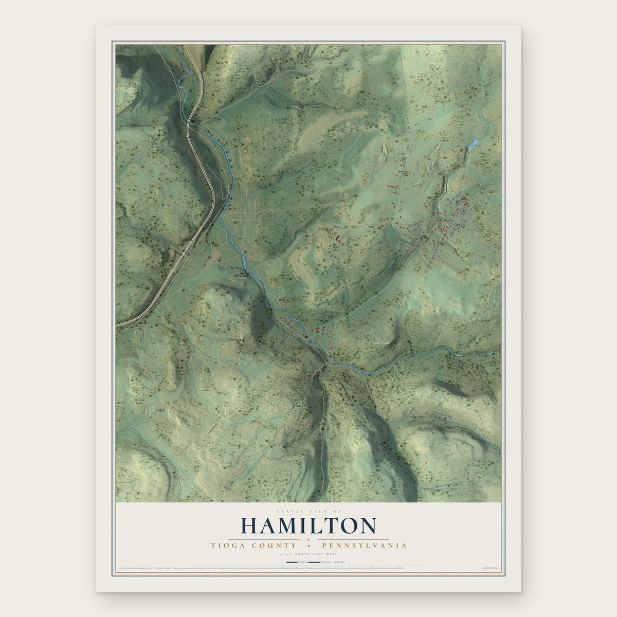 Hamilton, Tioga County, Pennsylvania map print, the full design
