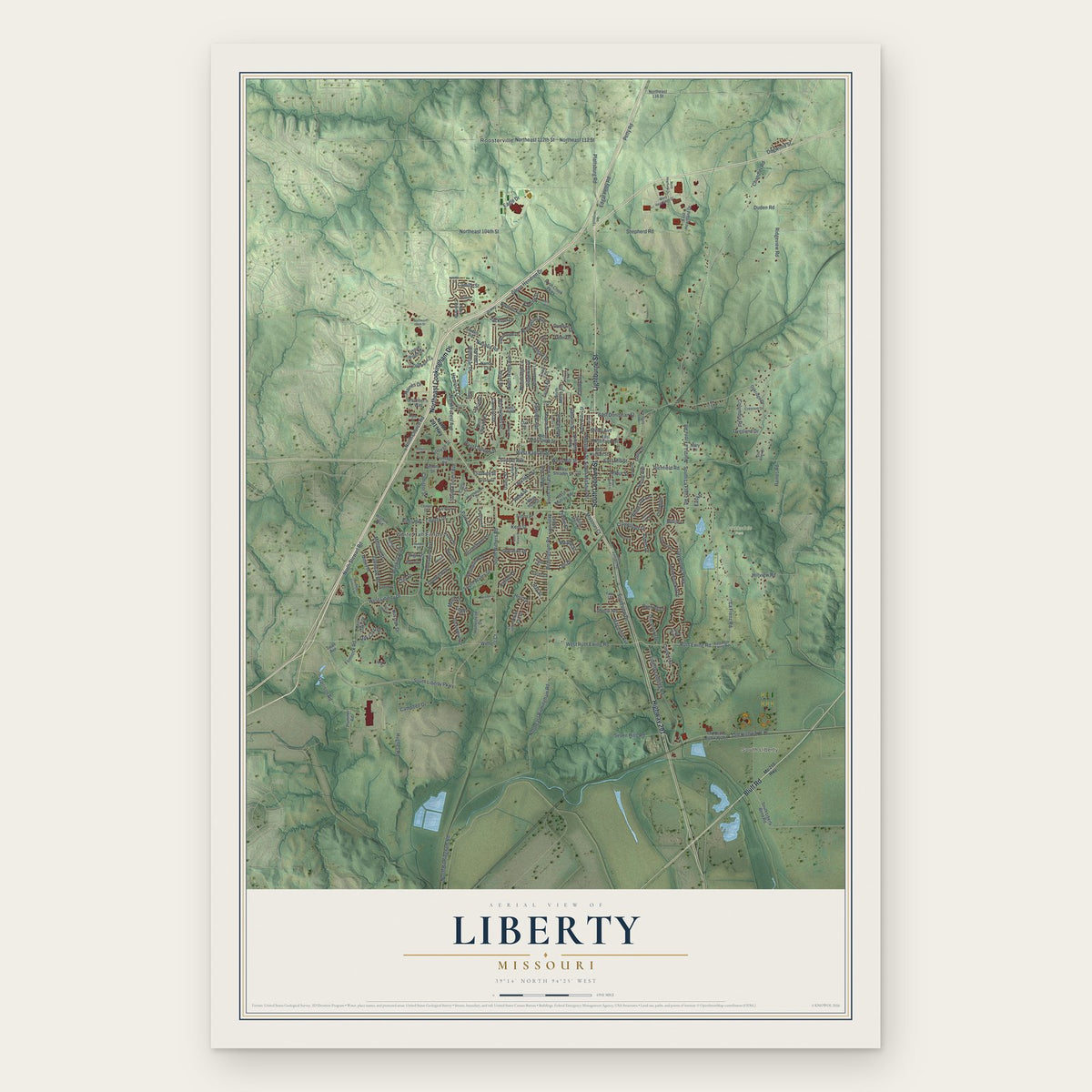 Liberty, Missouri map print, the full design