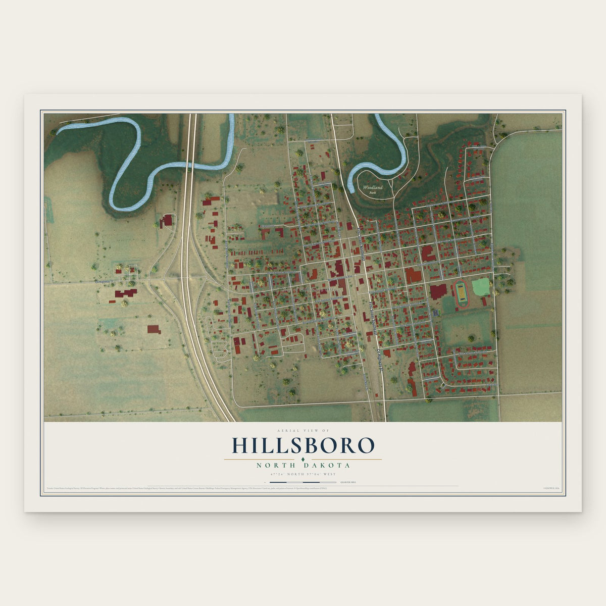 Hillsboro, North Dakota map print, the full design
