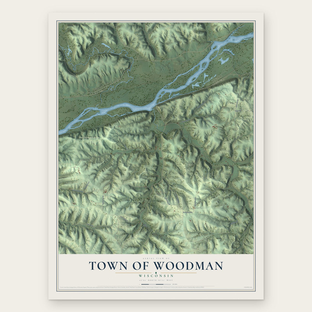 Town of Woodman, Wisconsin map print, the full design