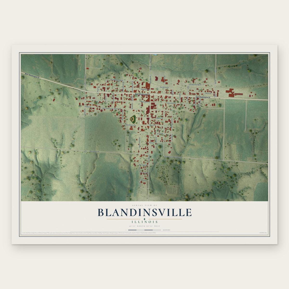 Blandinsville, Illinois map print, the full design