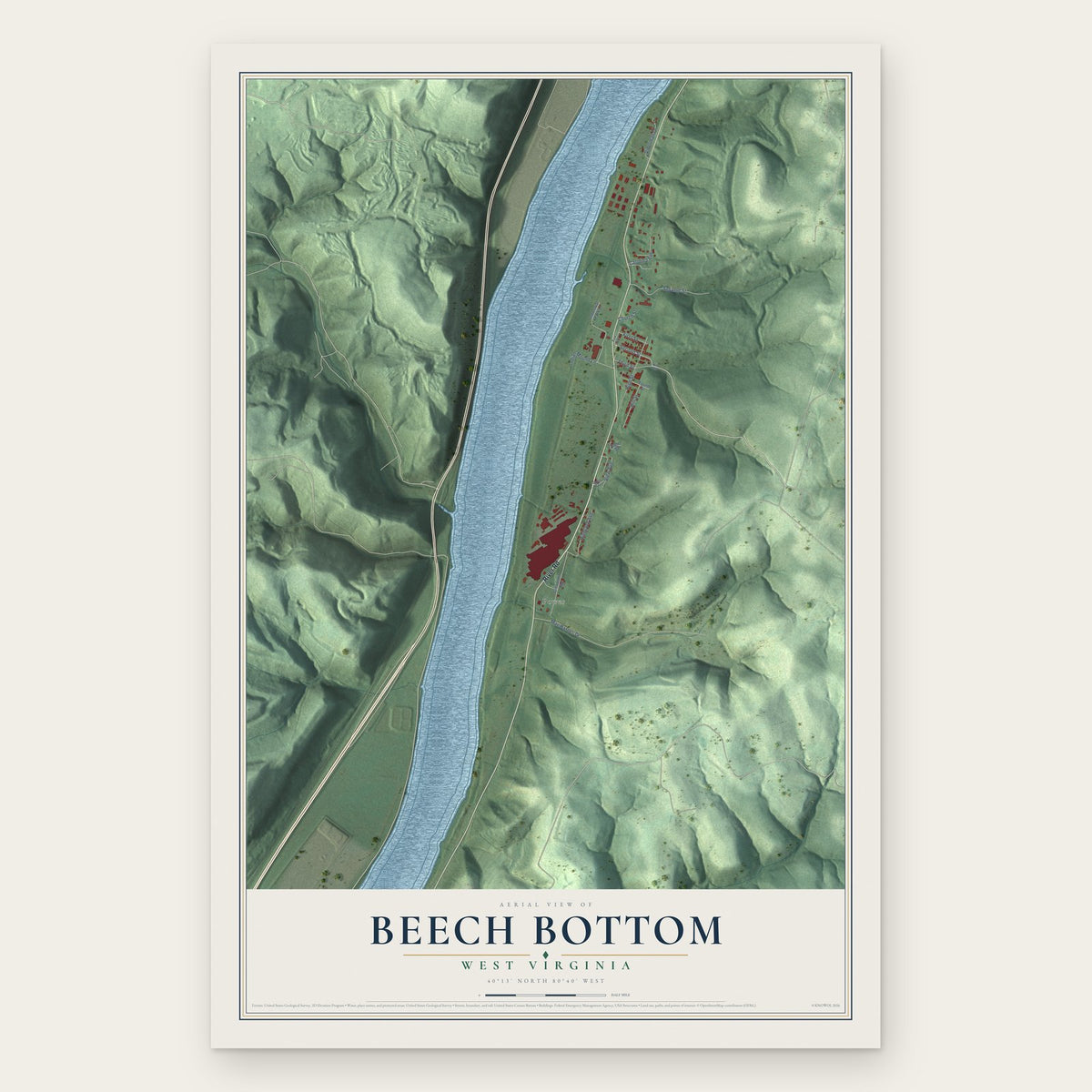 Beech Bottom, West Virginia map print, the full design