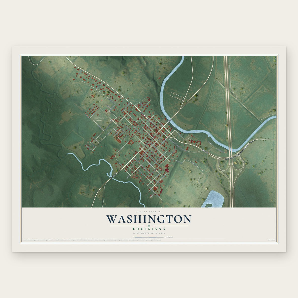 Washington, Louisiana map print, the full design