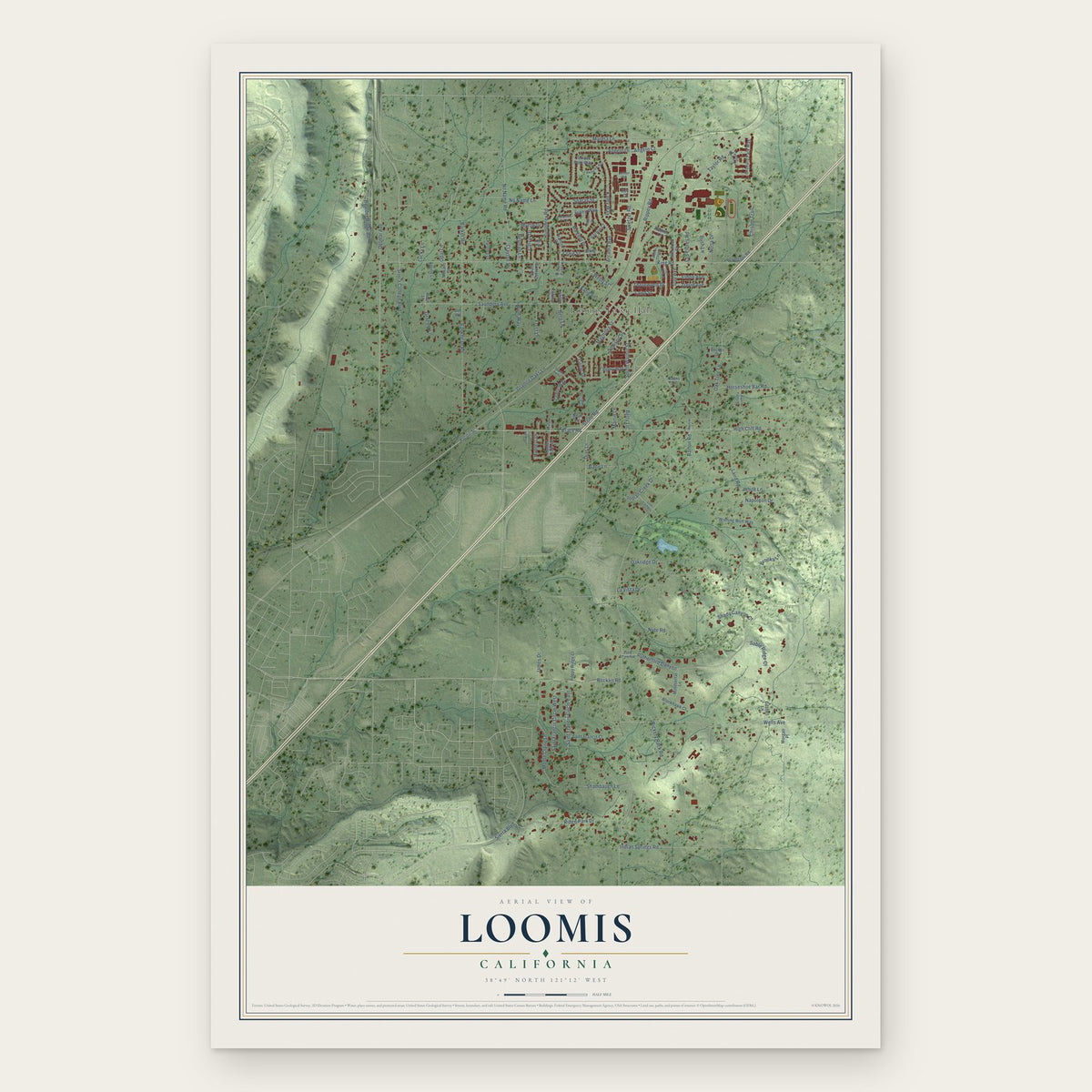 Loomis, California map print, the full design