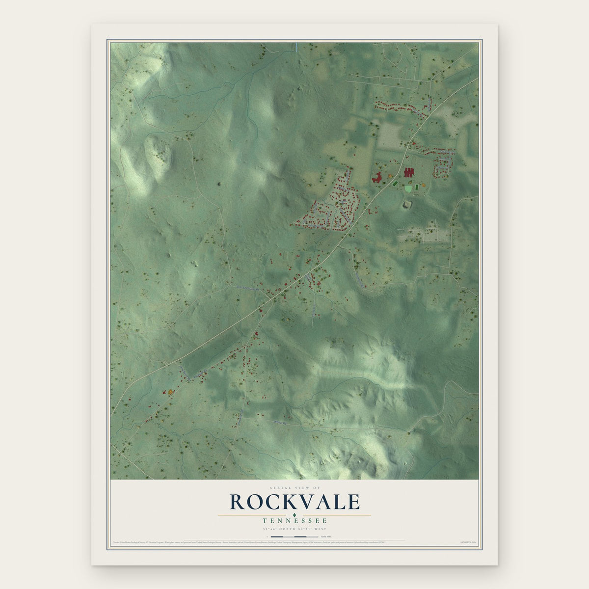 Rockvale, Tennessee map print, the full design