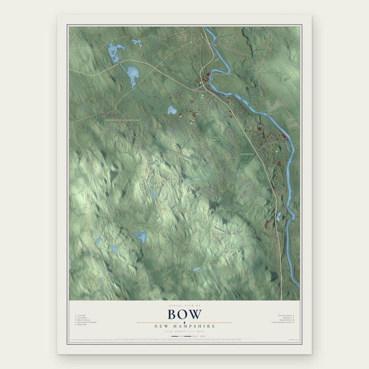 Bow, New Hampshire map print, the full design