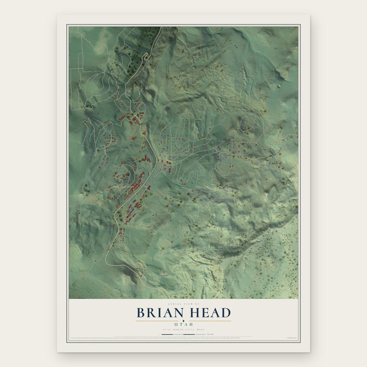 Brian Head, Utah map print, the full design