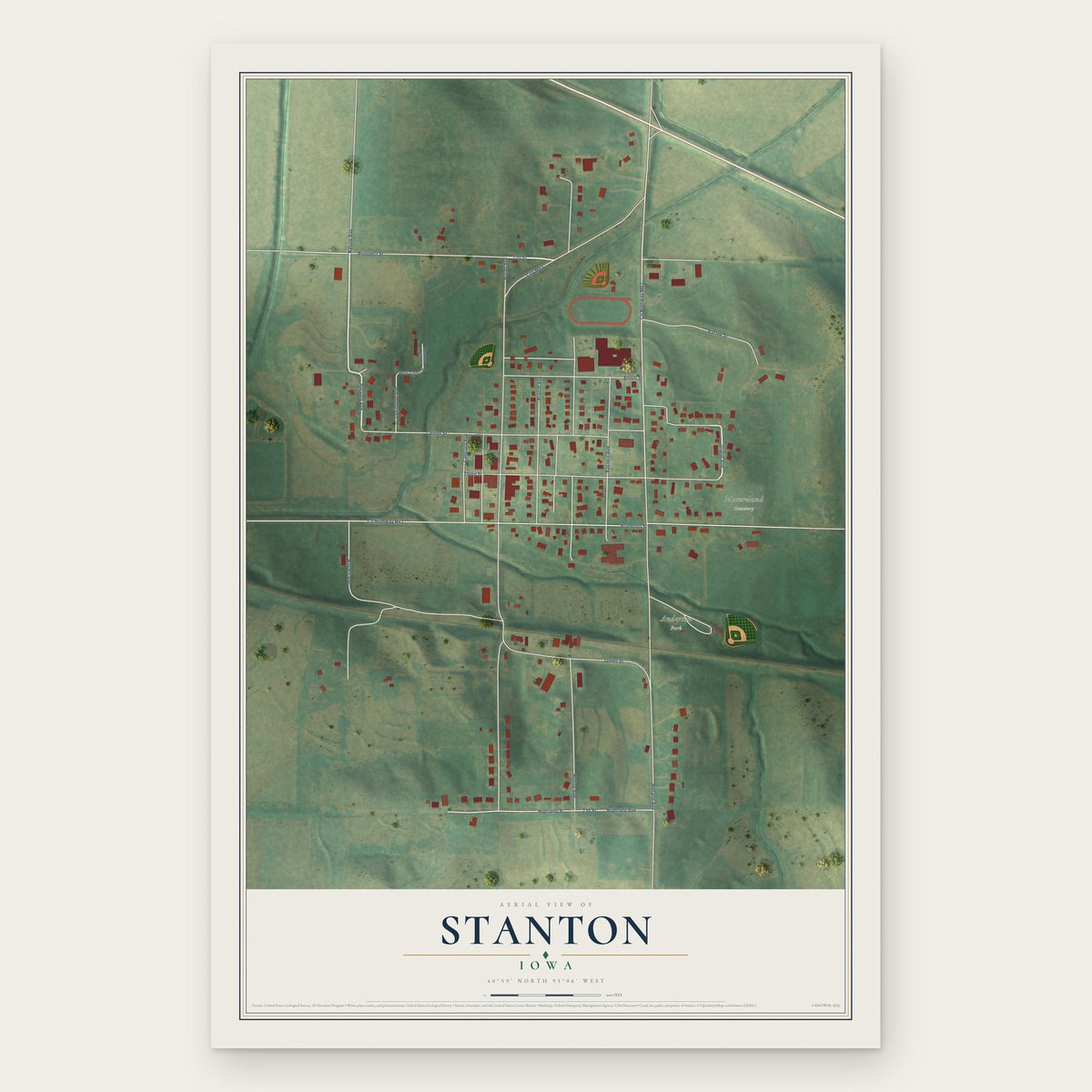 Stanton, Iowa map print, the full design