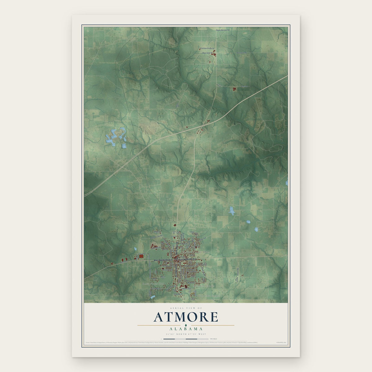 Atmore, Alabama map print, the full design