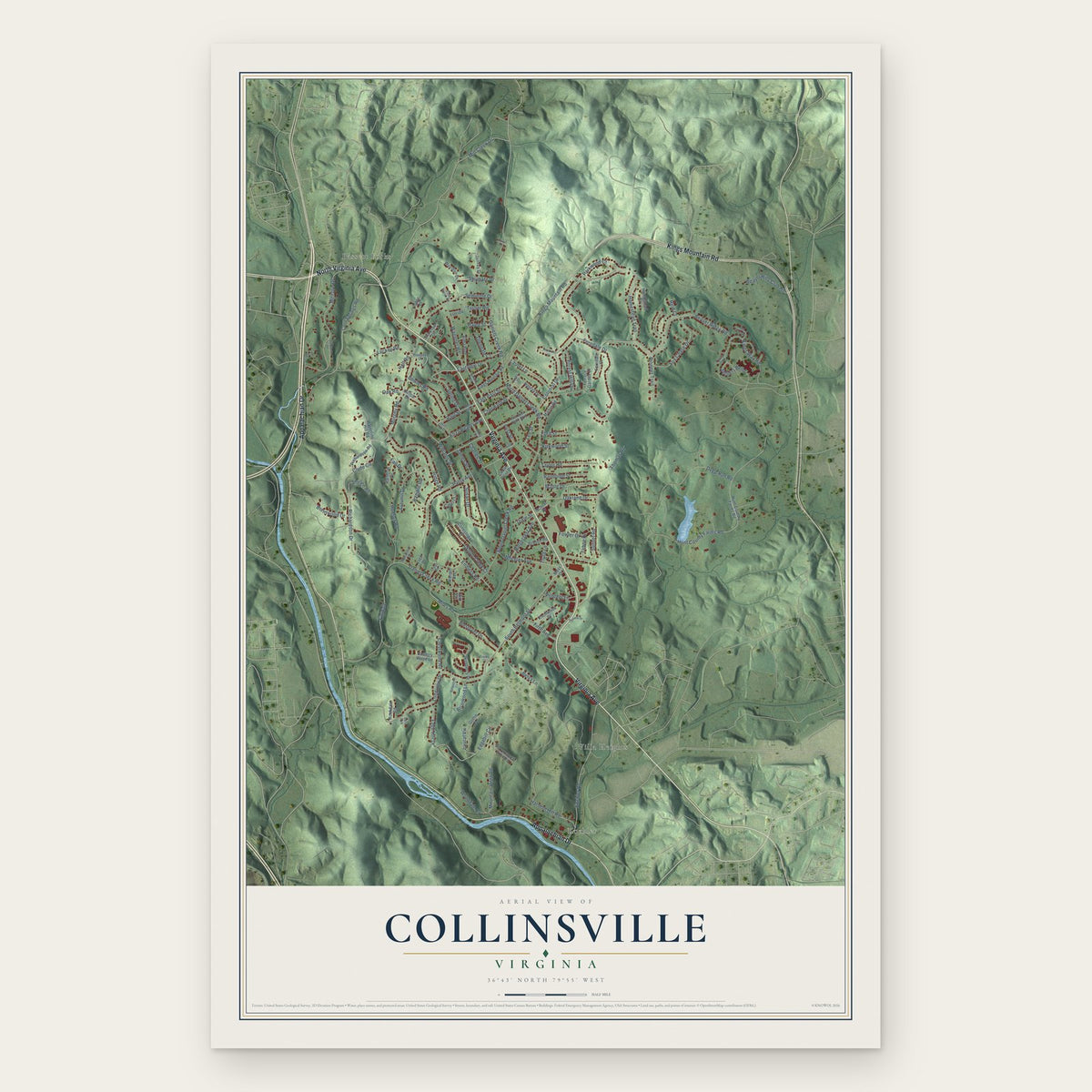 Collinsville, Virginia map print, the full design