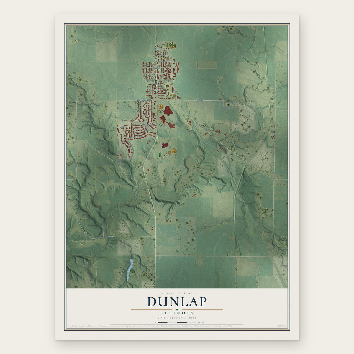 Dunlap, Illinois map print, the full design