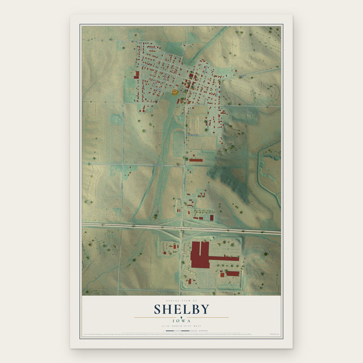 Shelby, Iowa map print, the full design