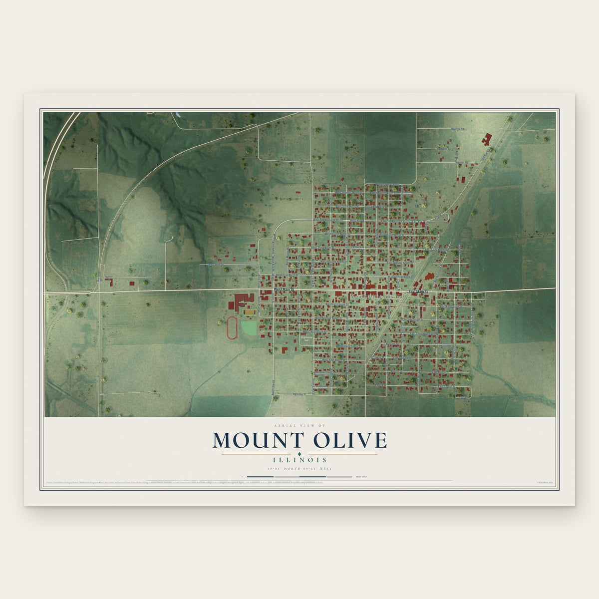 Mount Olive, Illinois map print, the full design