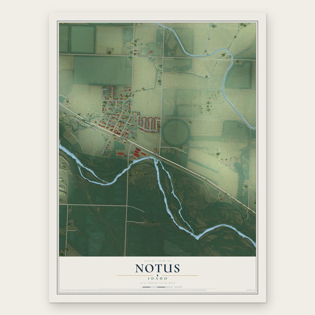 Notus, Idaho map print, the full design