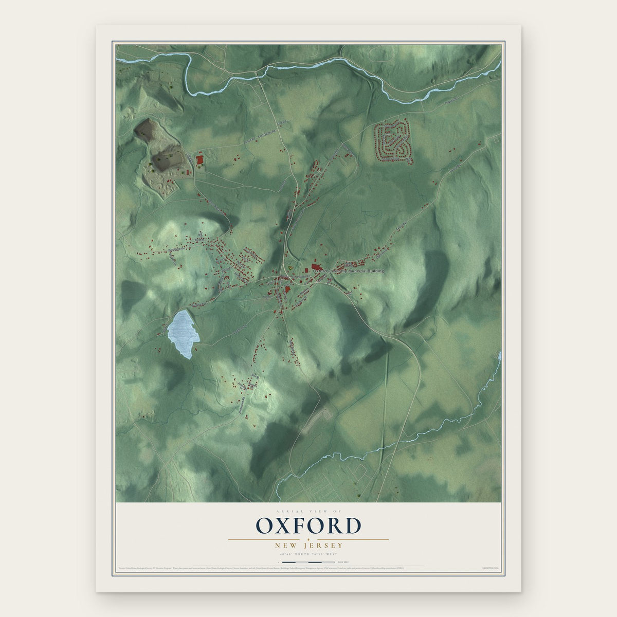 Oxford, New Jersey map print, the full design