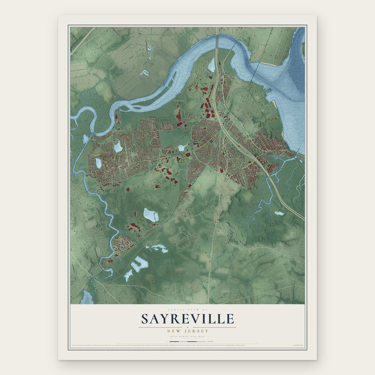 Sayreville, New Jersey map print, the full design