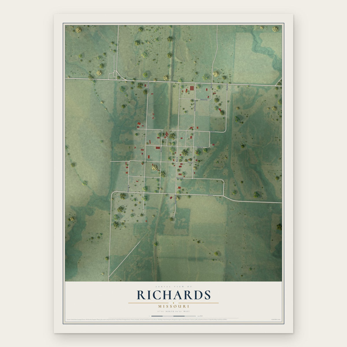 Richards, Missouri map print, the full design