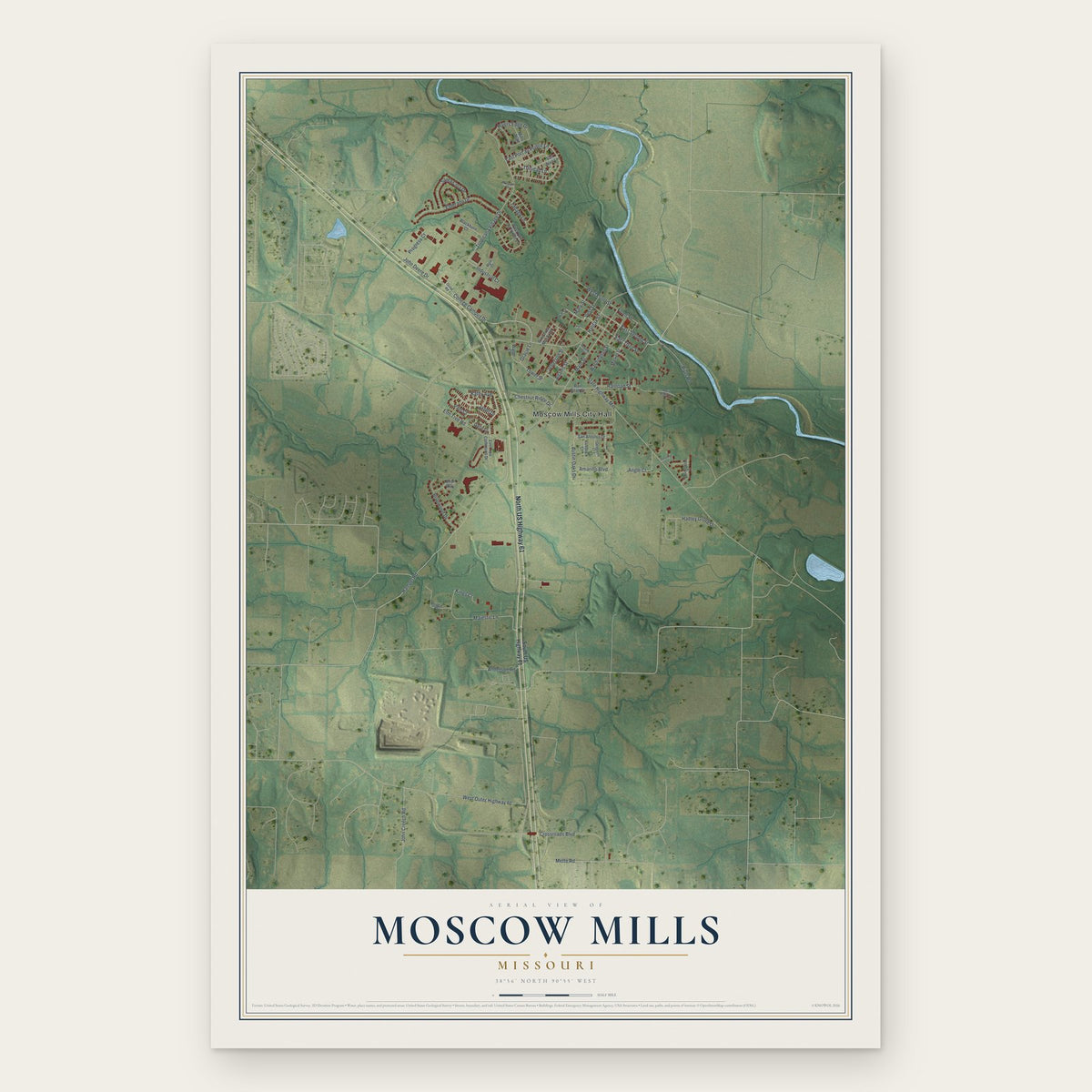 Moscow Mills, Missouri map print, the full design