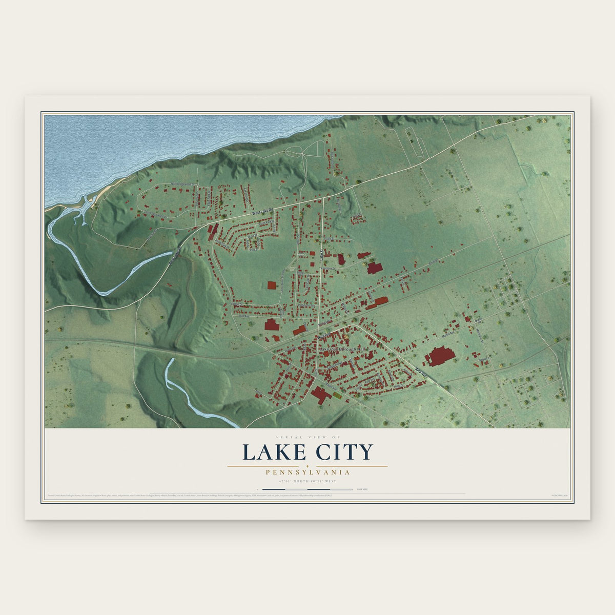 Lake City, Pennsylvania map print, the full design