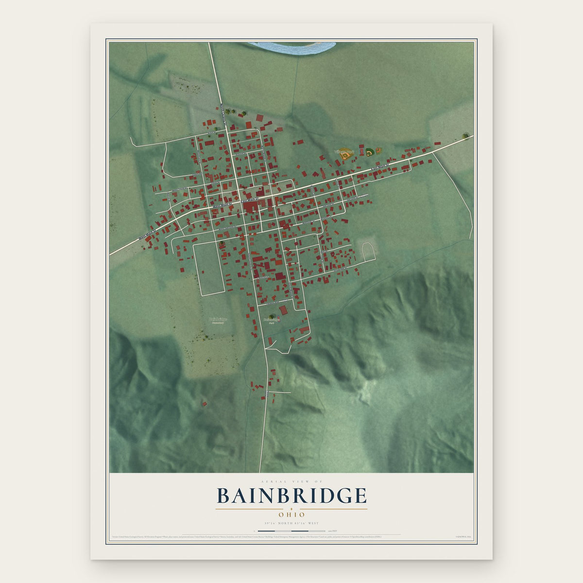 Bainbridge, Ohio map print, the full design