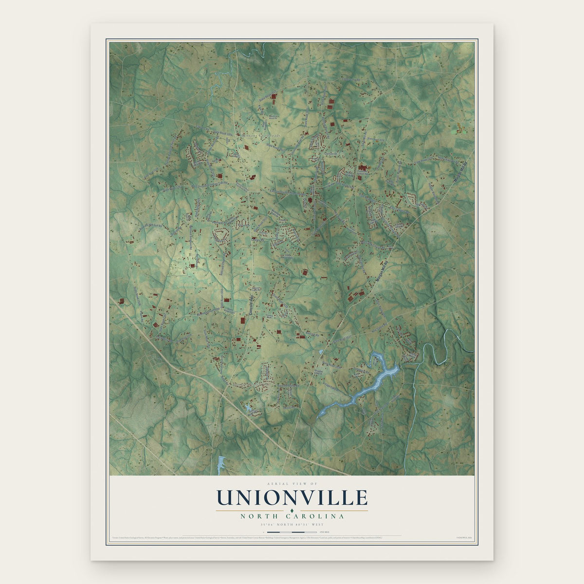 Unionville, North Carolina map print, the full design