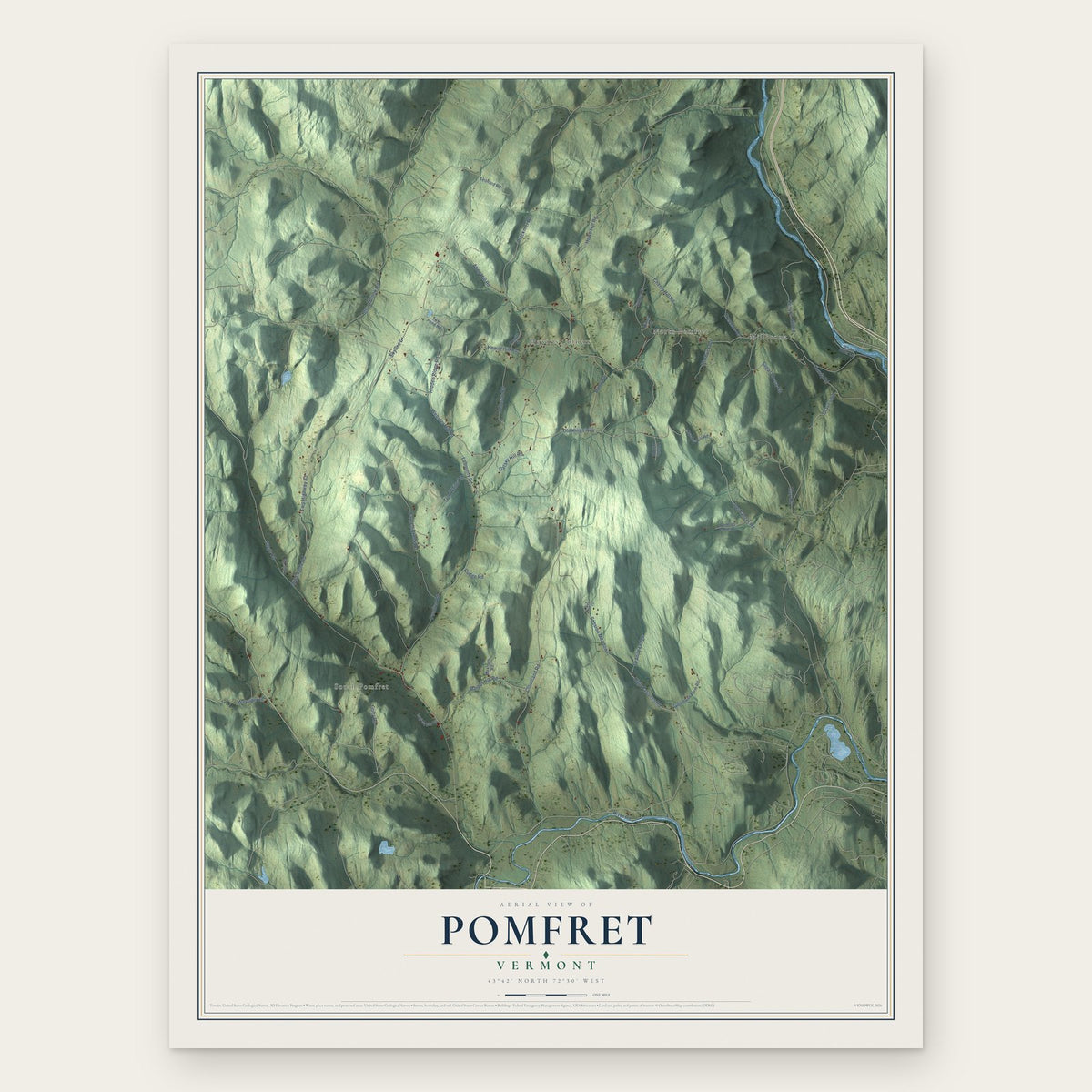 Pomfret, Vermont map print, the full design