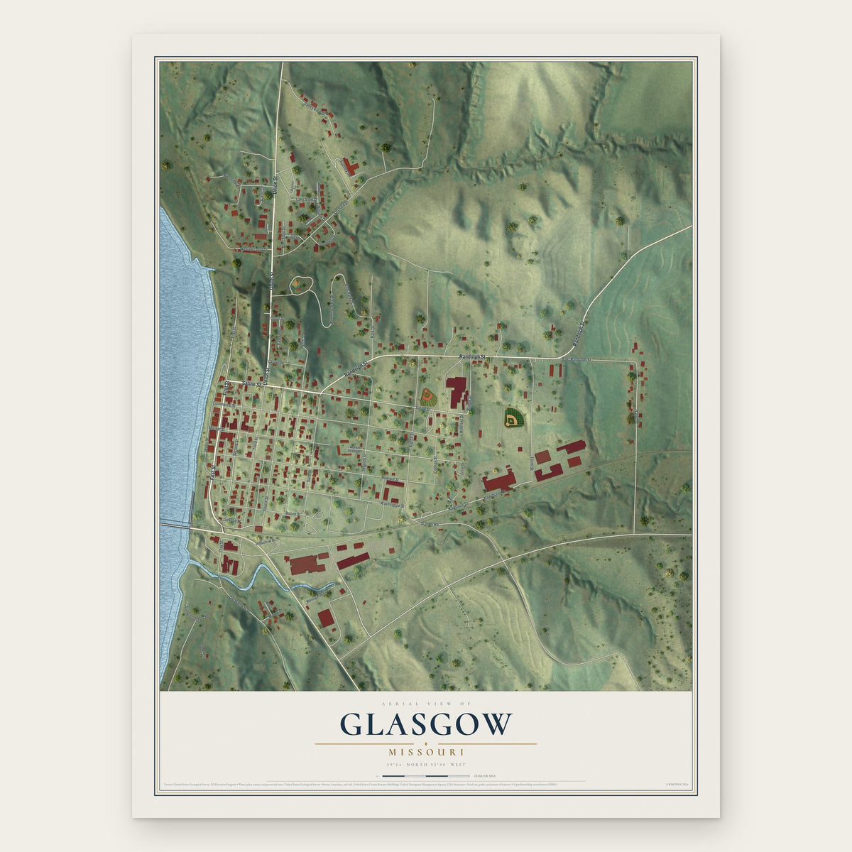 Glasgow, Missouri map print, the full design