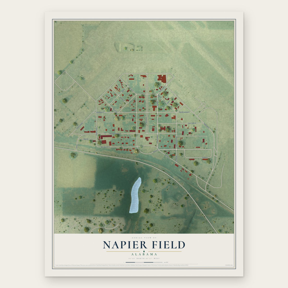 Napier Field, Alabama map print, the full design