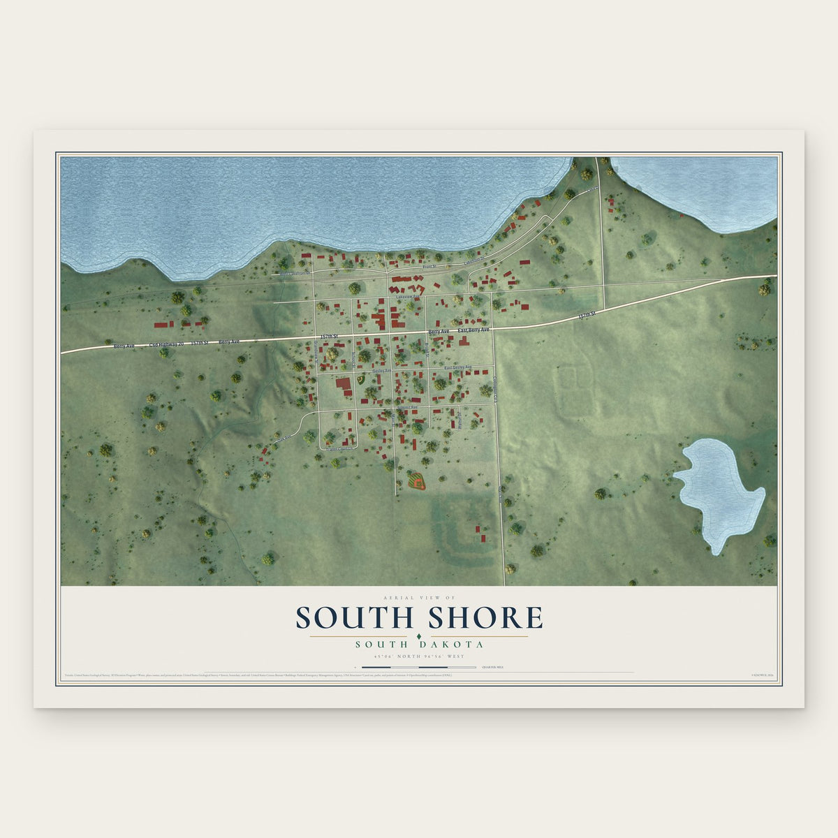 South Shore, South Dakota map print, the full design
