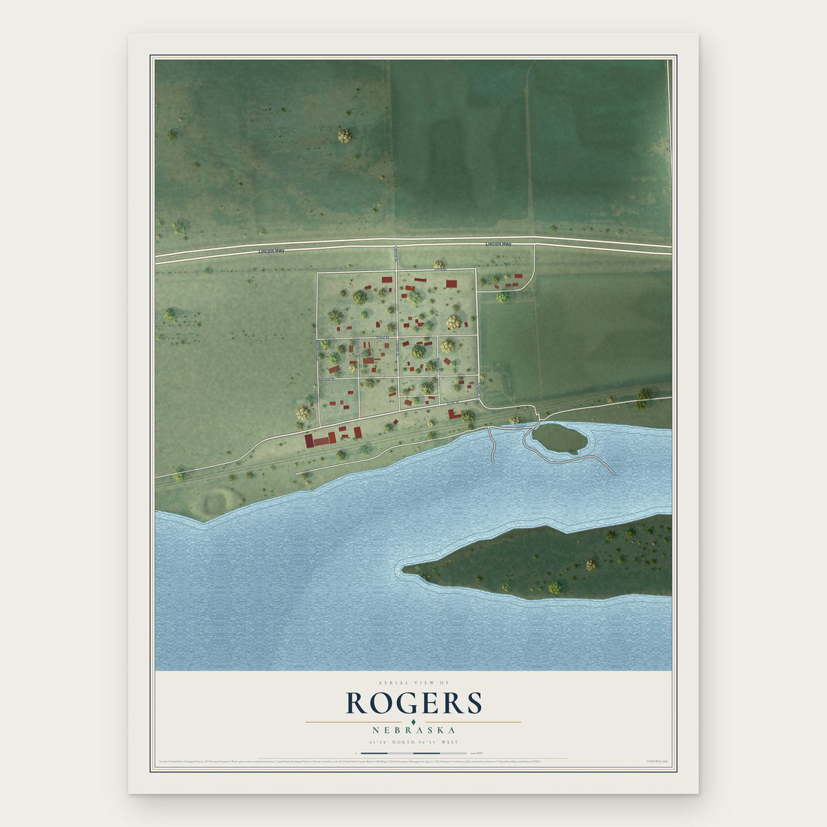 Rogers, Nebraska map print, the full design
