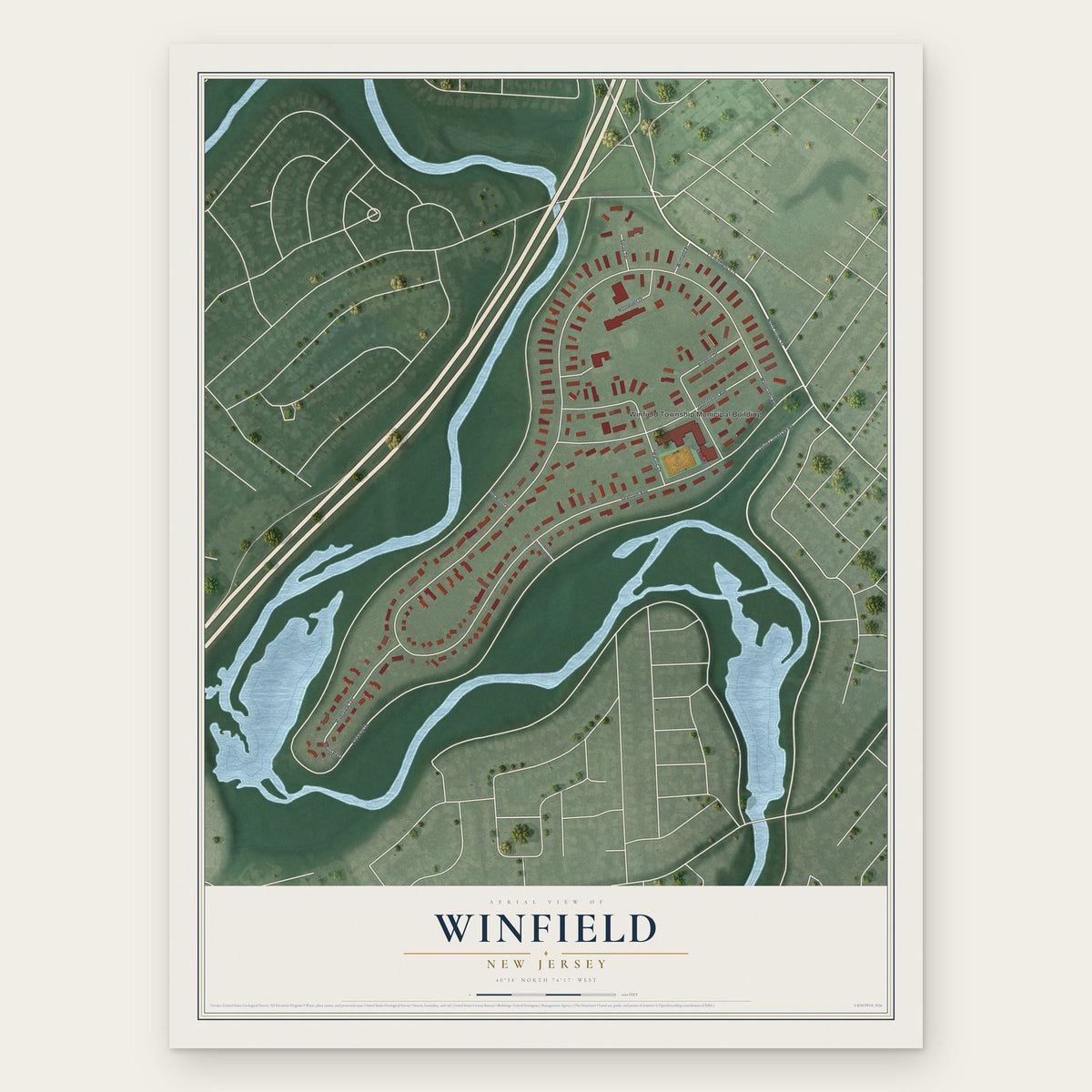 Winfield, New Jersey map print, the full design