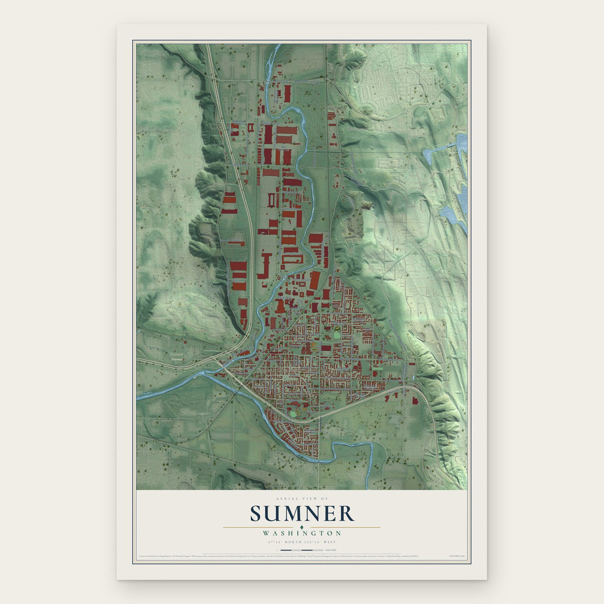 Sumner, Washington map print, the full design