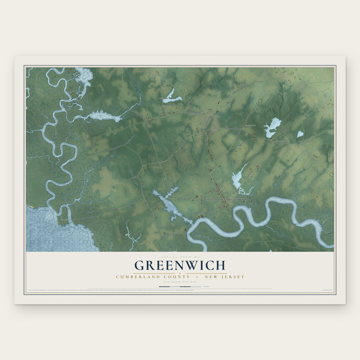 Greenwich, Cumberland County, New Jersey map print, the full design