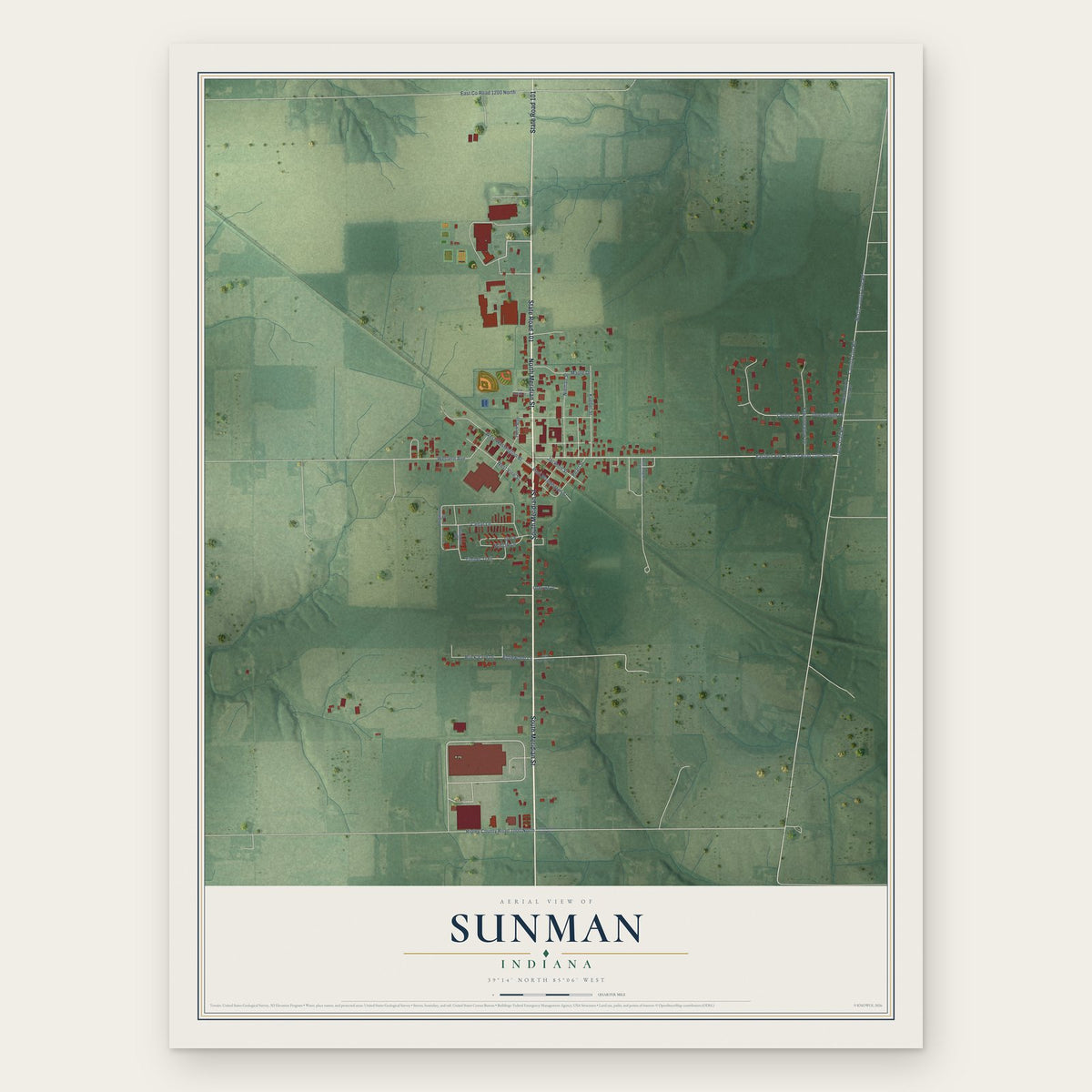 Sunman, Indiana map print, the full design