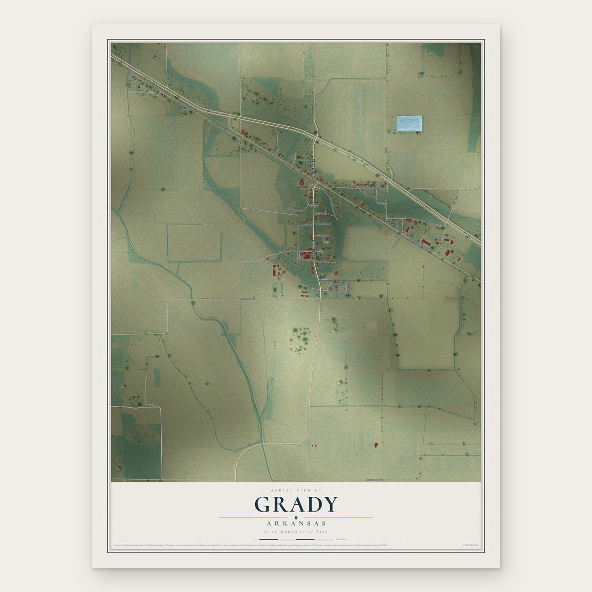 Grady, Arkansas map print, the full design