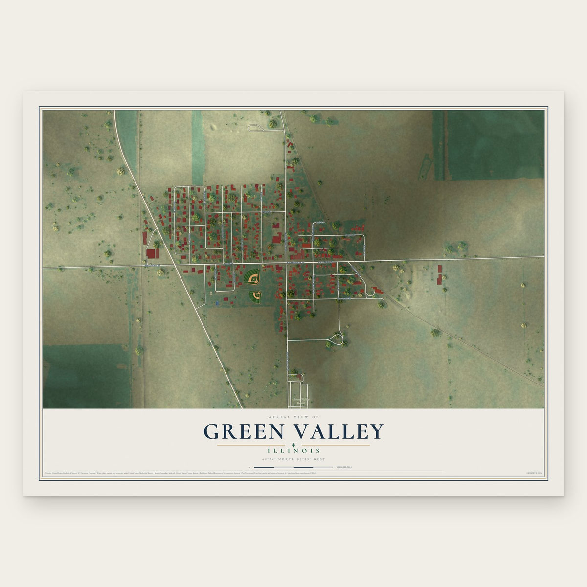 Green Valley, Illinois map print, the full design