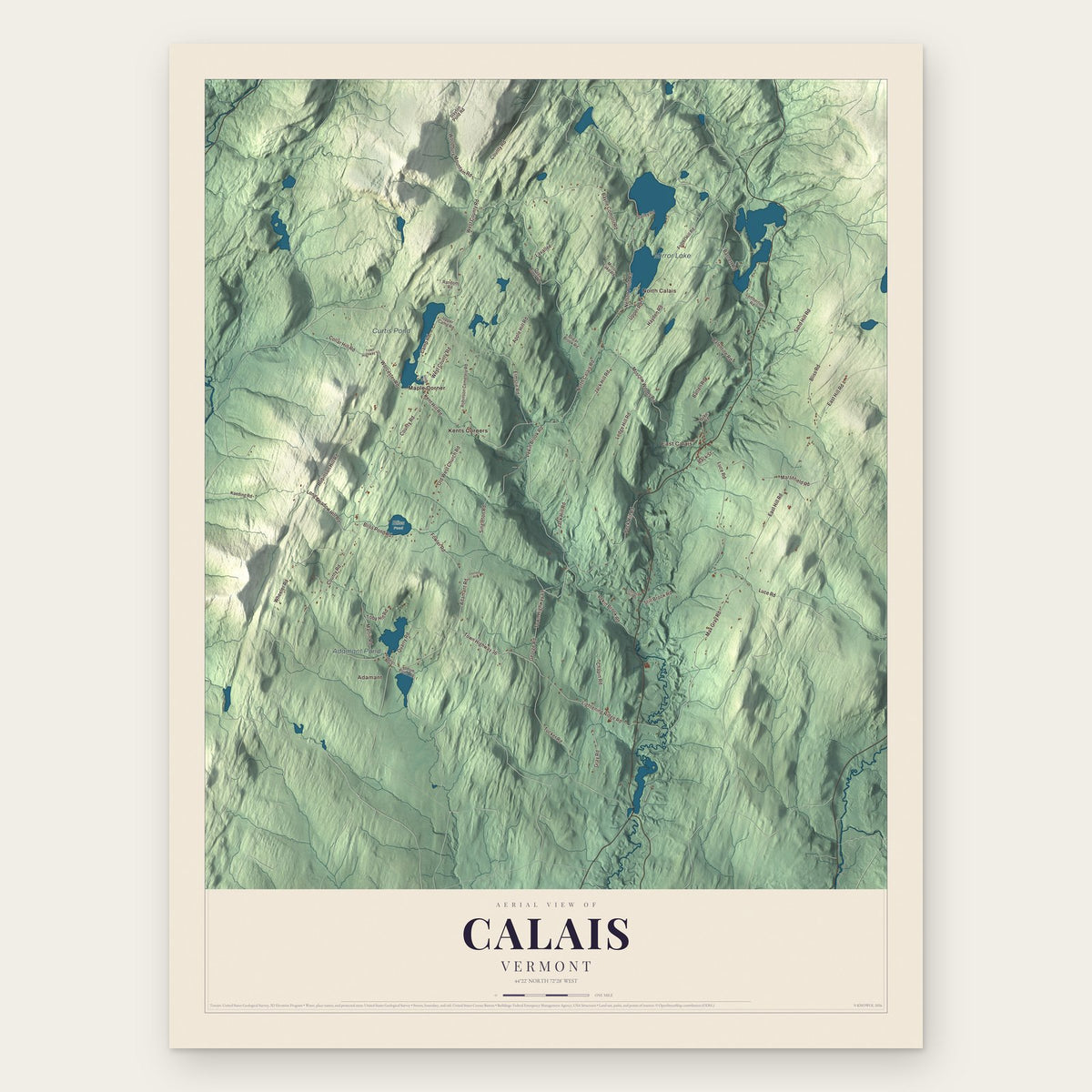 Calais, Vermont map print, the full design