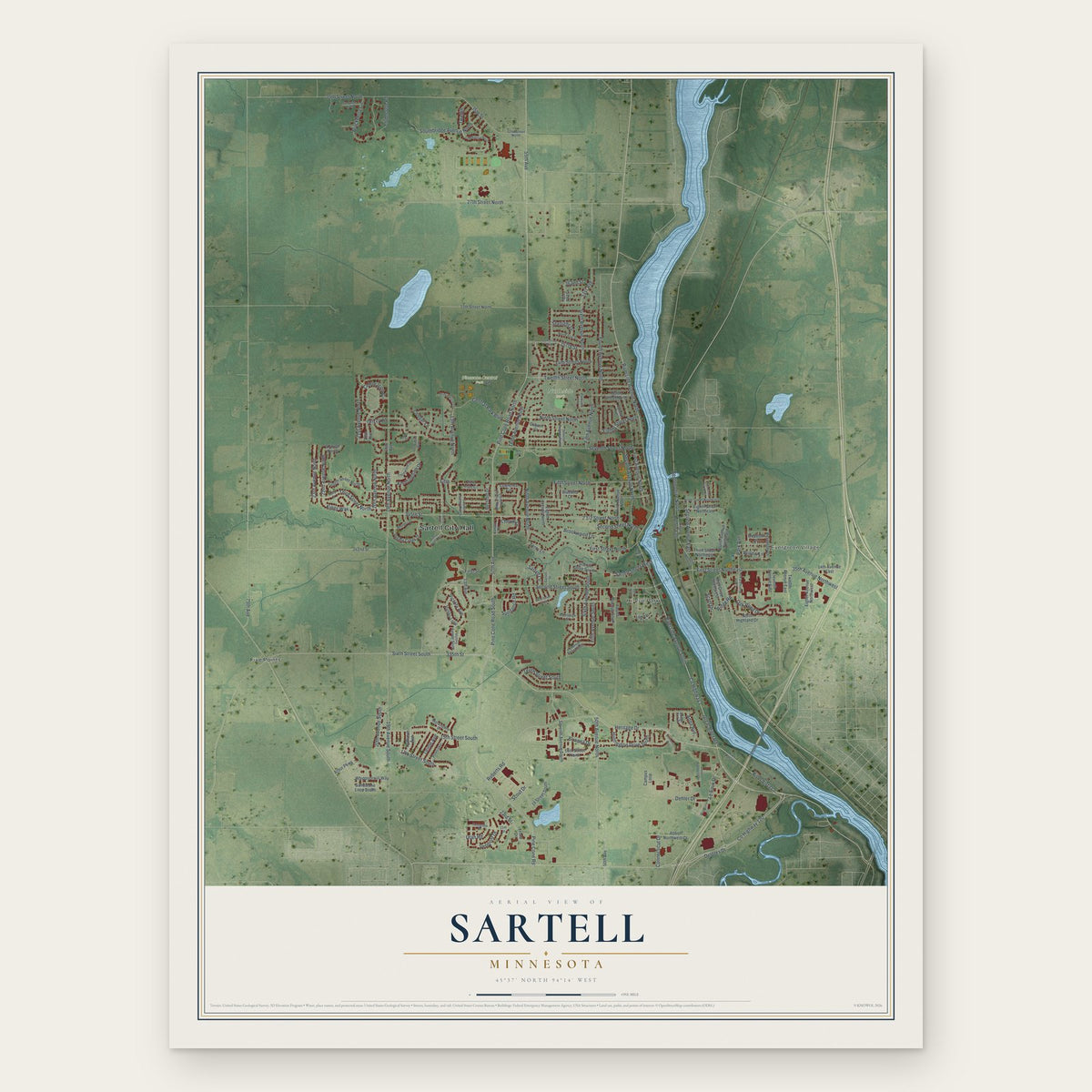 Sartell, Minnesota map print, the full design