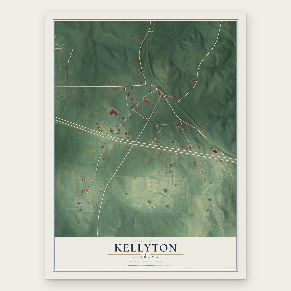 Kellyton, Alabama map print, the full design
