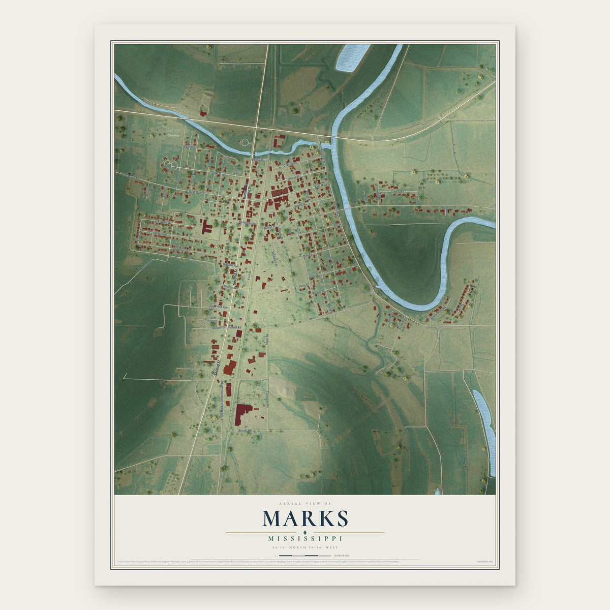 Marks, Mississippi map print, the full design