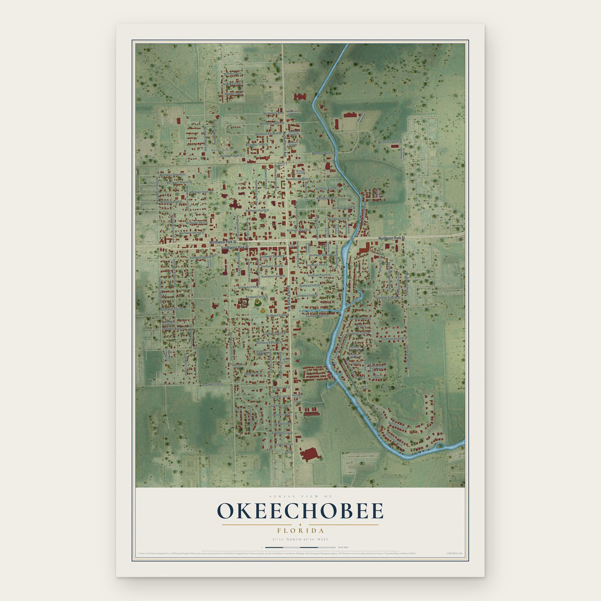 Okeechobee, Florida map print, the full design