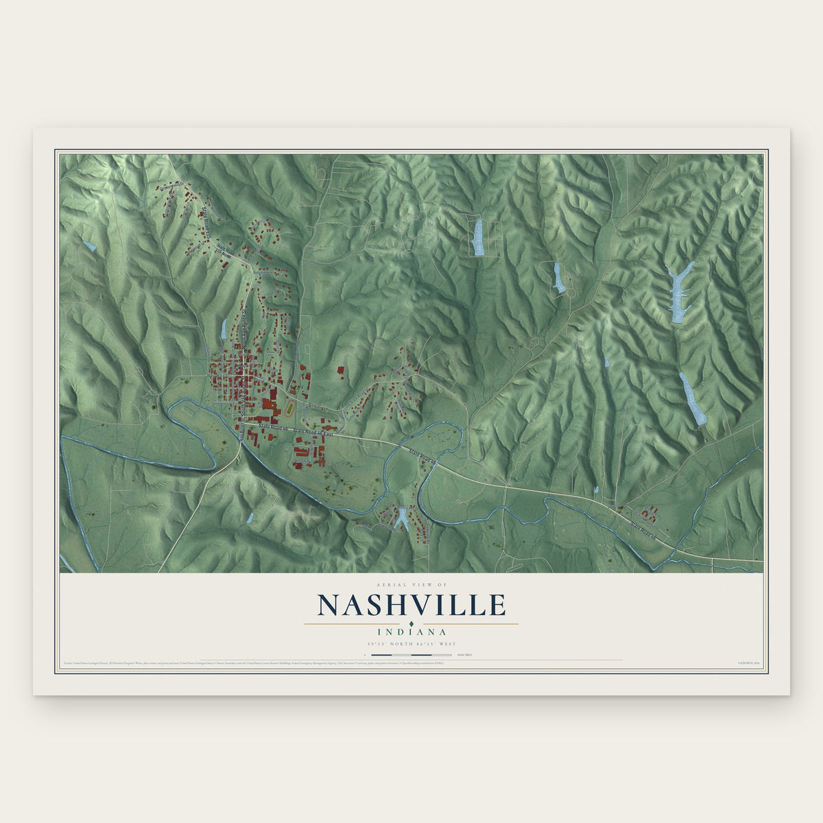 Nashville, Indiana map print, the full design