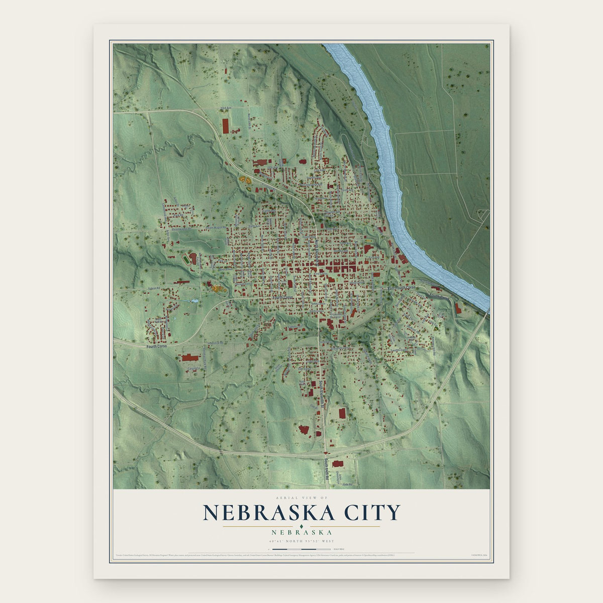 Nebraska City, Nebraska map print, the full design